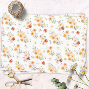 Watercolor Sunny Flowers Floral Pattern Wrapping Paper Sheet