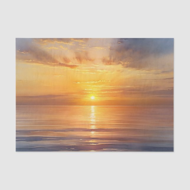 Watercolor Sunrise Over Calm Sea Tissue Paper (Front)
