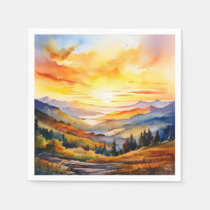 Watercolor Sunrise Over Mountain Range Napkin