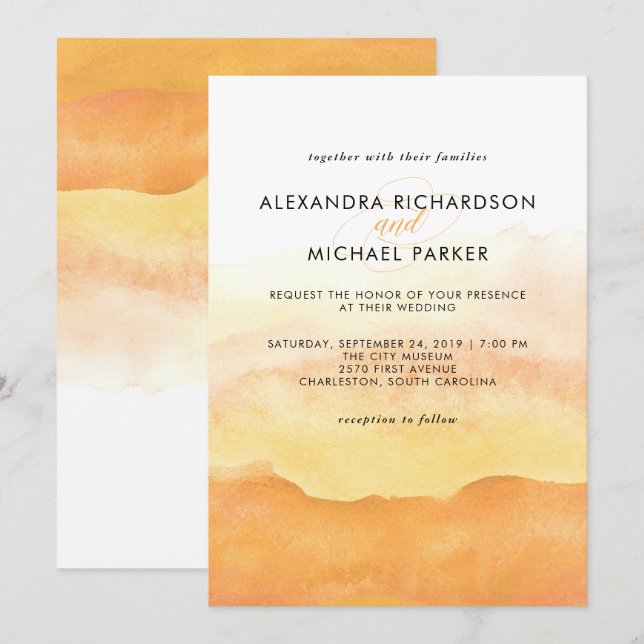 Watercolor Sunrise | Wedding Invitation (Front/Back)