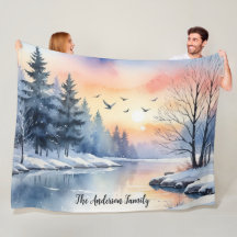 Watercolor Sunrise Winter Birds Lake Personalised