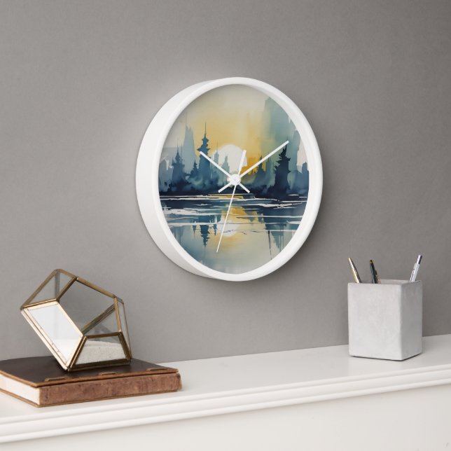 Watercolor Sunset Abstract Clock (Office)