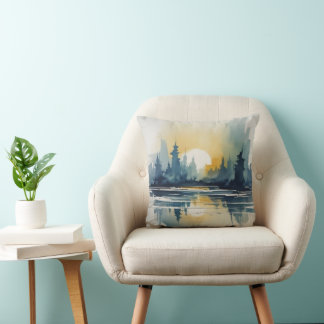 Watercolor Sunset Abstract Cushion