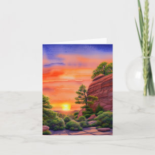 Watercolor Sunset and red rocks customisable Card