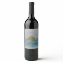 Watercolor Sunset Custom Beverage Blue Wine Label