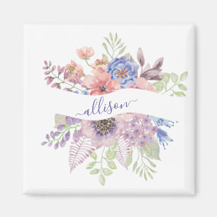 Watercolor sunset floral personalised magnet