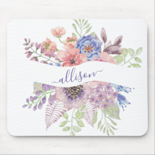 Watercolor sunset floral personalised mouse mat