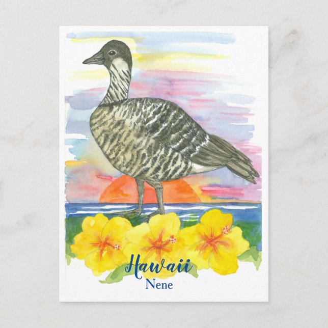 Watercolor Sunset Hawaii State Bird Nene Postcard (Front)