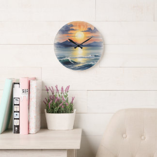 Watercolor Sunset Large Clock