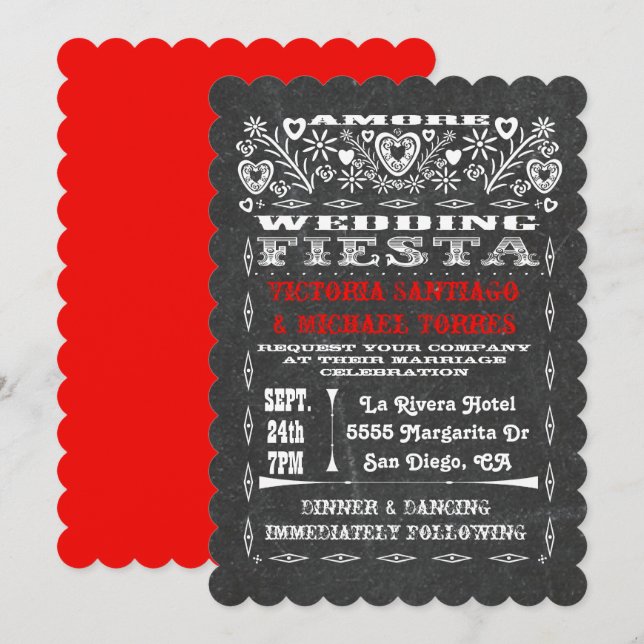 Watercolor Sunset Mexican Wedding Papel Picado Invitation (Front/Back)