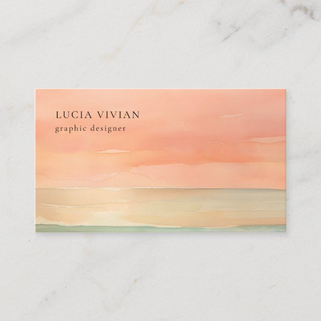 Watercolor Sunset Minimalist Designer Business Card (Front)