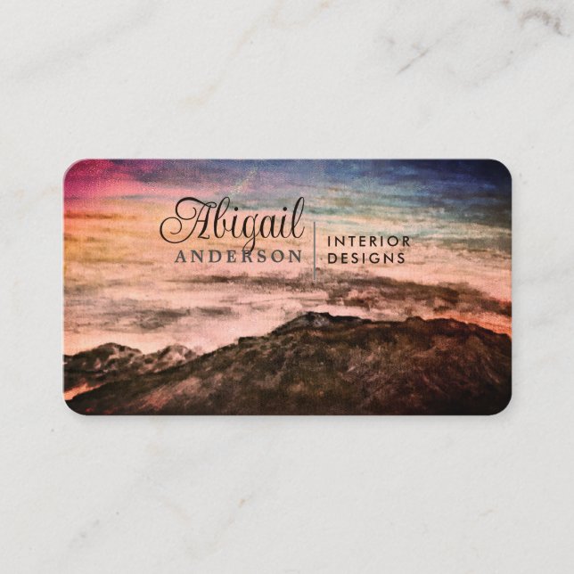 Watercolor Sunset Mountains Landscape Signature Business Card (Front)