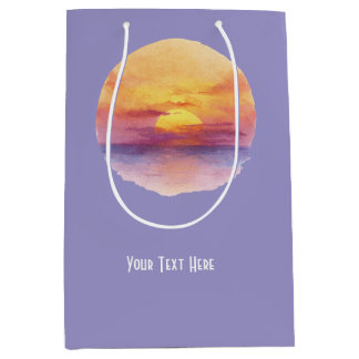 Watercolor Sunset Ocean Horizon Aesthetic Round St Medium Gift Bag