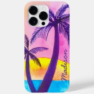 Watercolor Sunset, Ocean ,Palm Trees Personalised Case-Mate iPhone 14 Pro Max Case