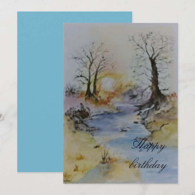 Watercolor sunset on river and landscape (Front/Back)