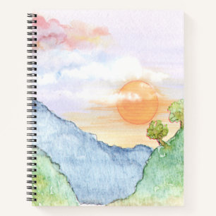 Watercolor Sunset over Mountains & Trees  Notebook