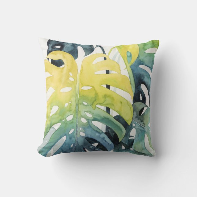 Watercolor Sunset Palm Tree Leaves Cushion (Front)