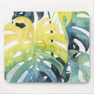 Watercolor Sunset Palm Tree Leaves Mouse Mat