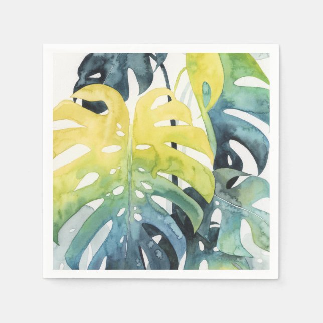 Watercolor Sunset Palm Tree Leaves Napkin (Front)
