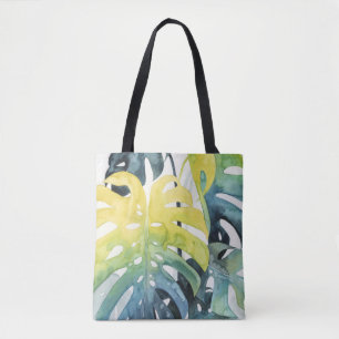 Watercolor Sunset Palm Tree Leaves Tote Bag