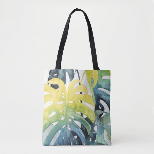 Watercolor Sunset Palm Tree Leaves Tote Bag (Front)