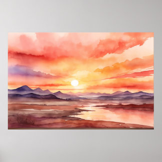 Watercolor Sunset Poster