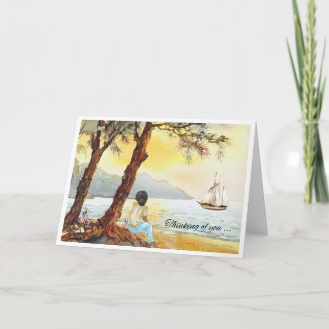 Watercolor Sunset Sailboat Sympathy Card (Front)