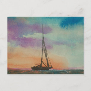Watercolor Sunset sailing Postcard