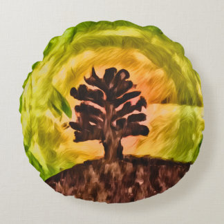 Watercolor sunset tree painting  round cushion