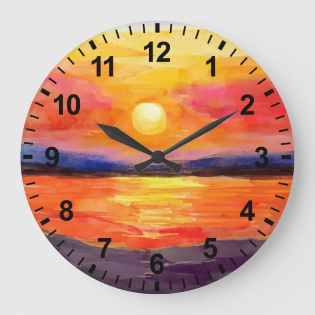 Watercolor Sunset Wall Clock (Front)
