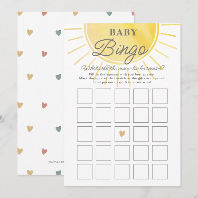 Watercolor Sunshine Baby Shower Baby Bingo Card (Front/Back)