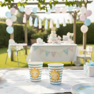 Watercolor Sunshine Baby Shower Blue Stripe Paper Paper Cups