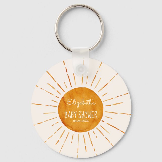 Watercolor Sunshine Baby Shower  Key Ring (Front)