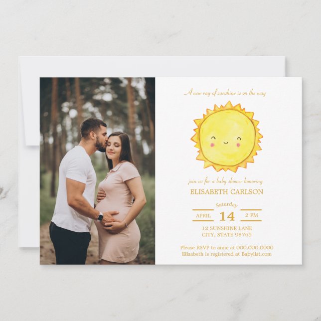 Watercolor Sunshine Baby Shower Photo download Invitation (Front)