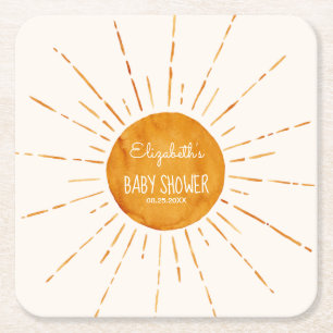 Watercolor Sunshine Baby Shower  Square Paper Coaster