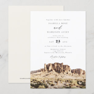 Watercolor Superstition Mountains Desert Wedding Invitation