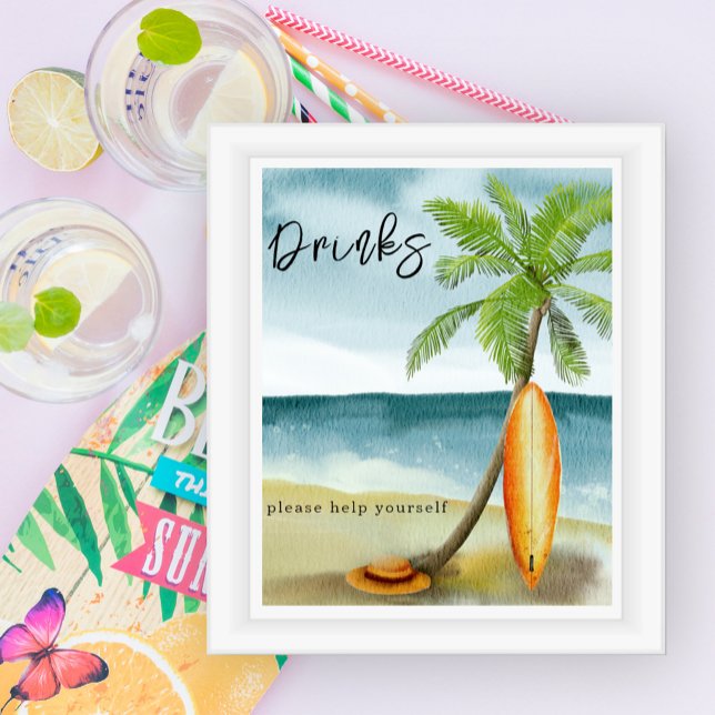 Watercolor surf beach - Drinks Poster (Creator Uploaded)