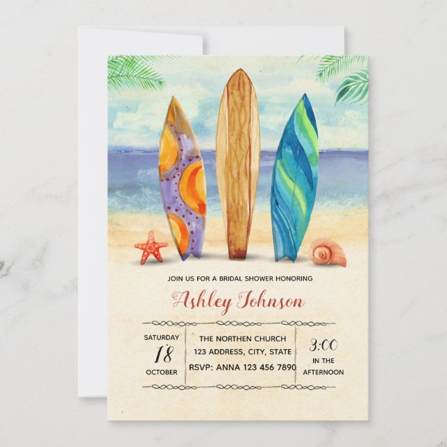 Watercolor surf invitation (Front)