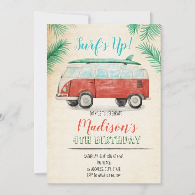 Watercolor surf invitation (Front)