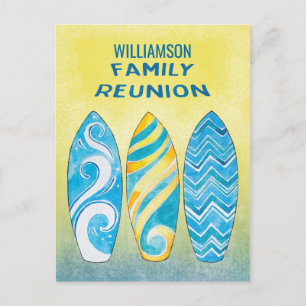 Watercolor Surfboard Family Reunion Beach Picnic Postcard