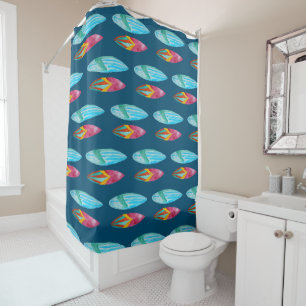 Watercolor Surfboard Pattern Shower Curtain