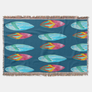 Watercolor Surfboard Pattern Throw Blanket