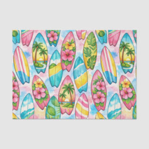 Watercolor Surfboards with Hibiscus and Palms Tissue Paper
