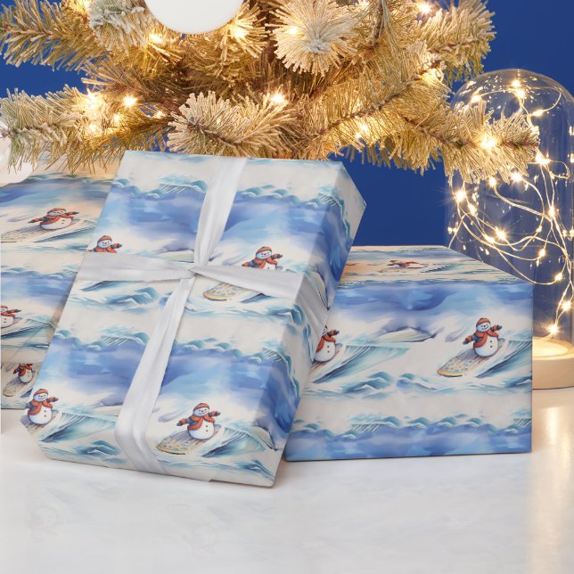 Watercolor Surfing Snowman Wrapping Paper (Holidays)