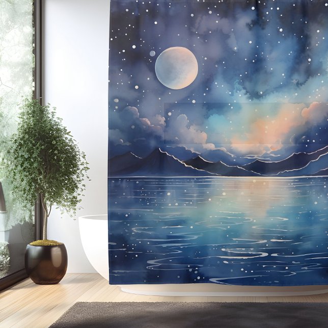 Watercolor Surreal Celestial Seascape Shower Curtain (Creator Uploaded)