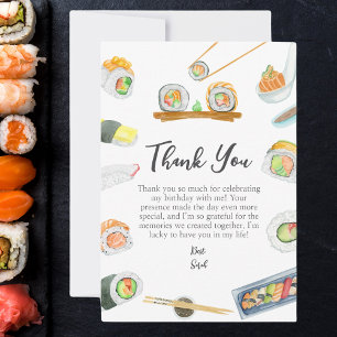 Watercolor Sushi and Sashimi Birthday Thank You