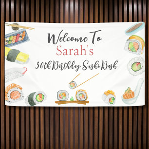 Watercolor Sushi and Sashimi Welcome Birthday Banner