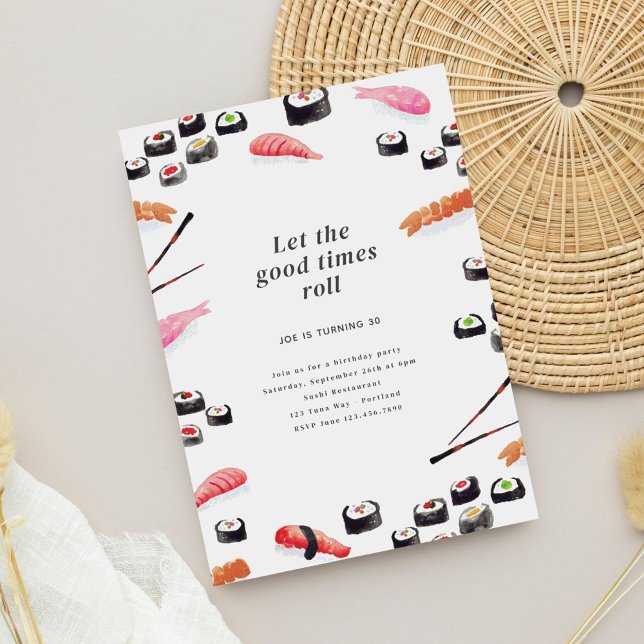 Watercolor Sushi Birthday Party Invitation (Creator Uploaded)