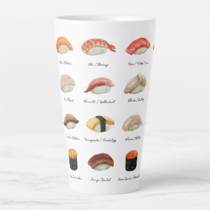Watercolor Sushi Chart  Latte Mug