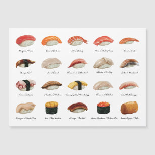 Watercolor Sushi Chart Magnetic Card